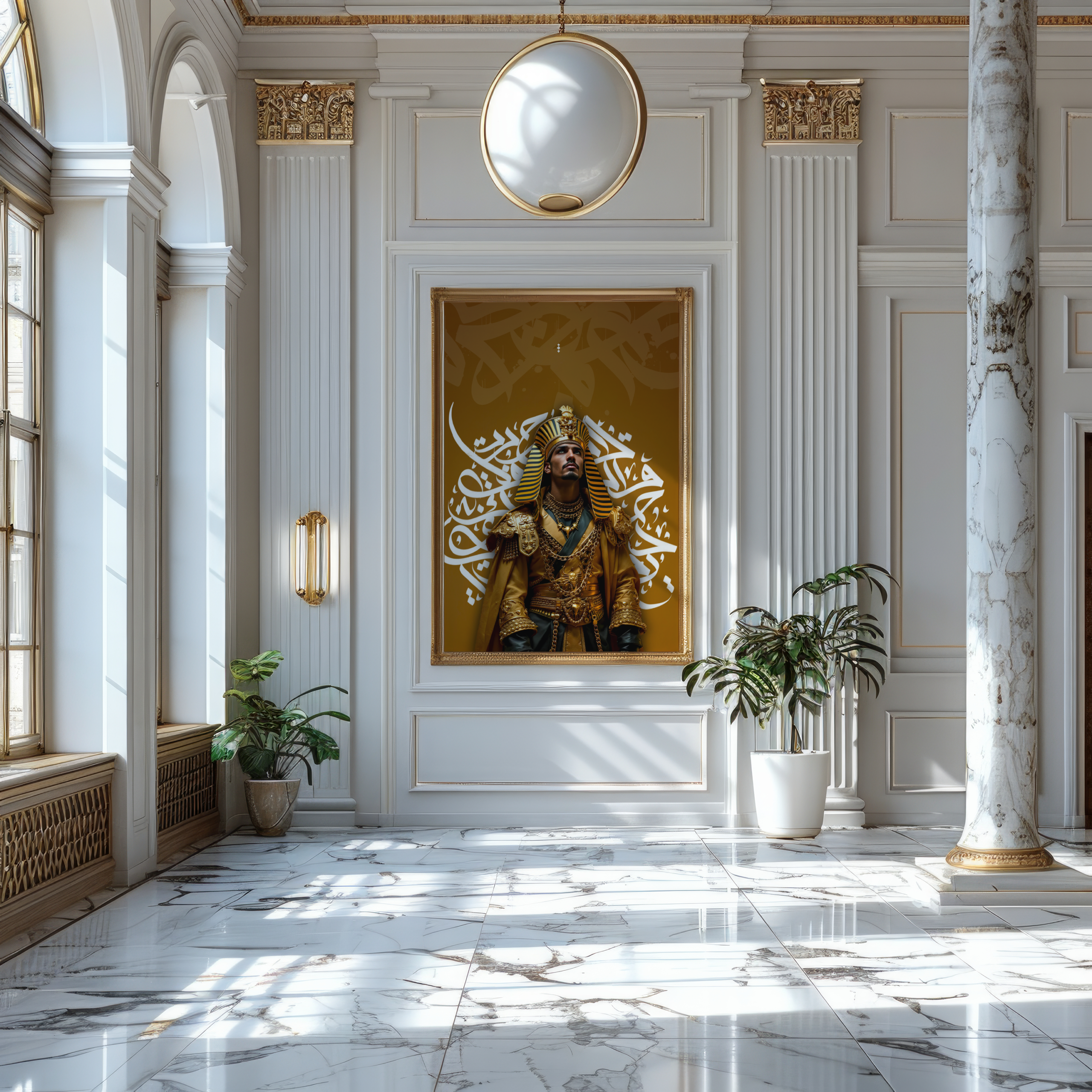 Pharaoh art in lavish hall